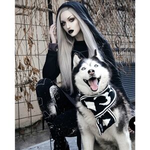 Rogue + Wolf “Moon Pupper” Knit Pet Scarf–Black Vegan Yarn with Celestial Print